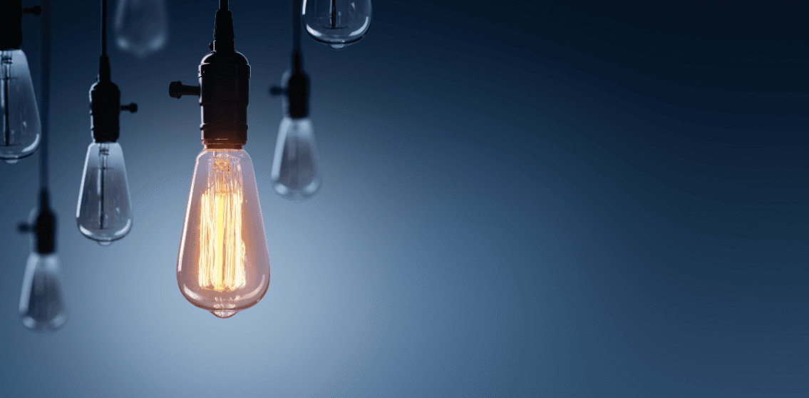 Glowing Bulb On Among Bulbs Off